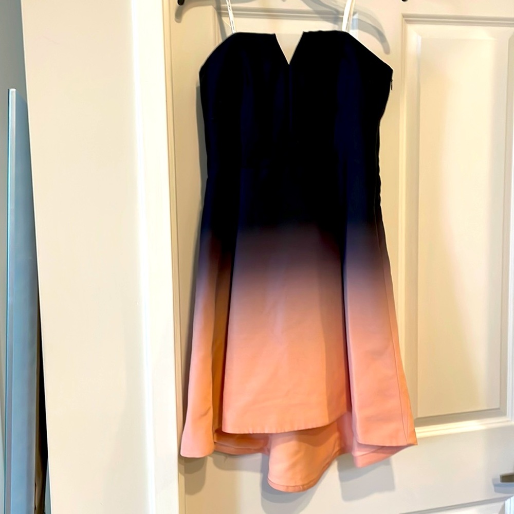 Halston strapless high low mini dress